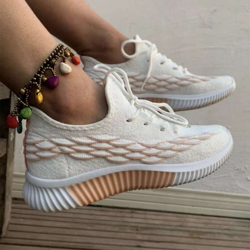 

Lace-up Fish Scale Knit Sneakers, White