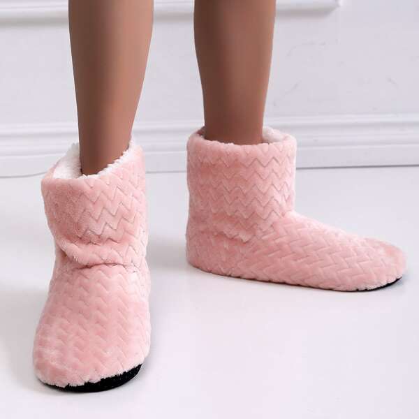 

Chevron Plush Lined Slipper Boots, Pink