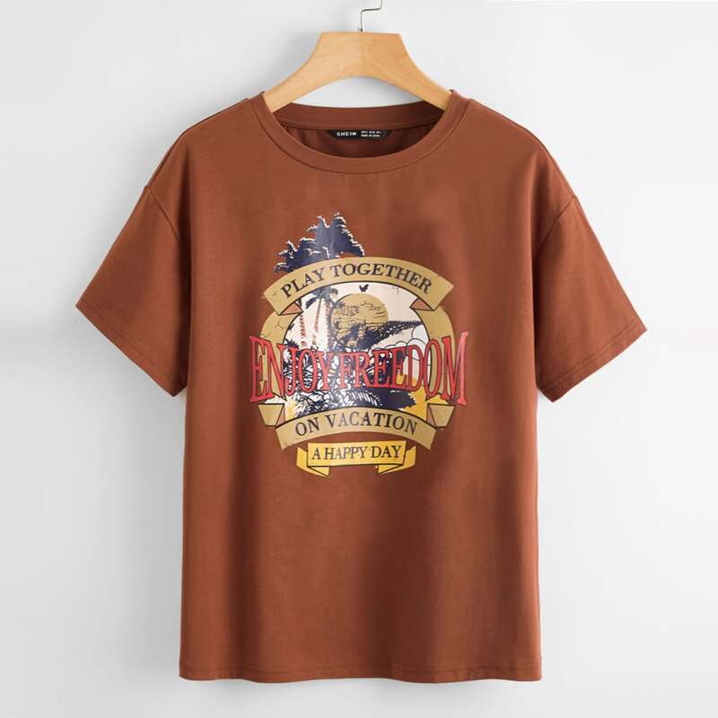 

Letter Graphic Drop Shoulder Tee, Brown