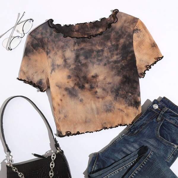 

Tie Dye Lettuce Trim Crop Tee, Multicolor