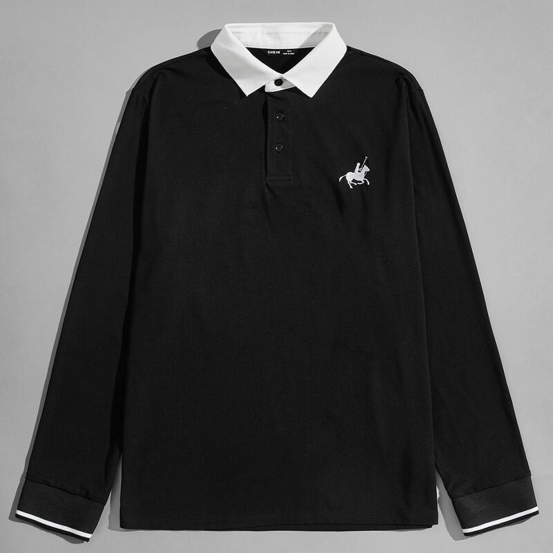

Guys Embroidery Detail Polo Shirt, Black