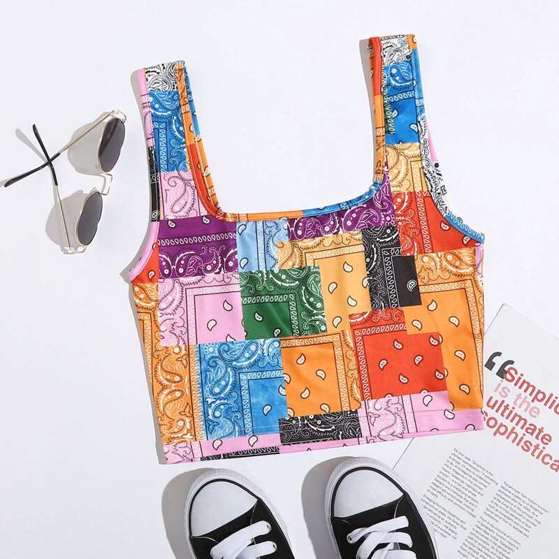 

All Over Print Crop Tank Top, Multicolor