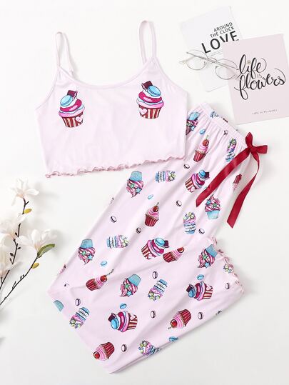 طقم بيجامة كامي مقلم خس وبجرافيك رسوم كارتون