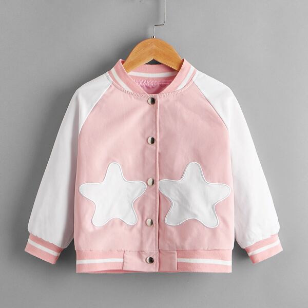 

Toddler Girls Colorblock Raglan Sleeve Bomber Jacket, Baby pink