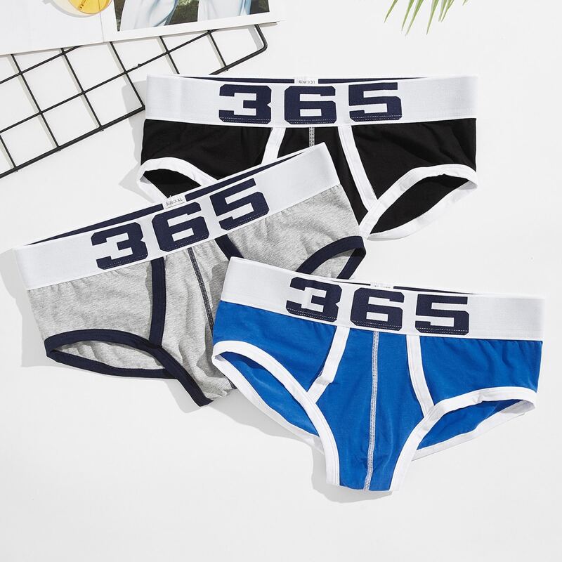 

Guys 3pcs Colorblock Letter Graphic Brief, Multicolor