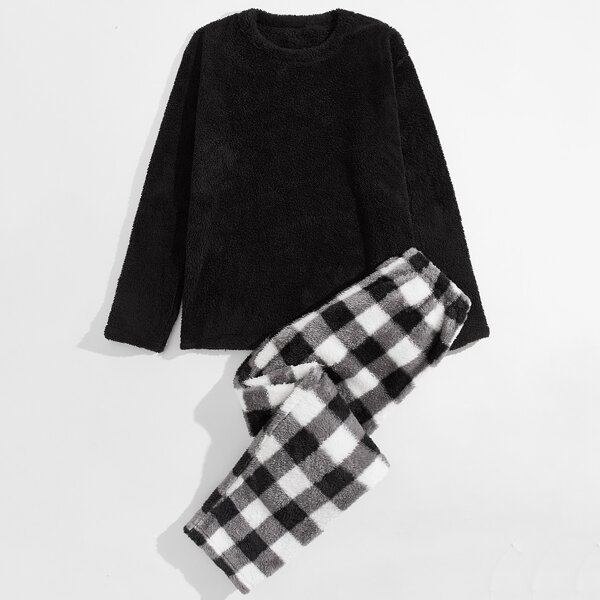 

Men Buffalo Plaid Flannel PJ Set, Black and white