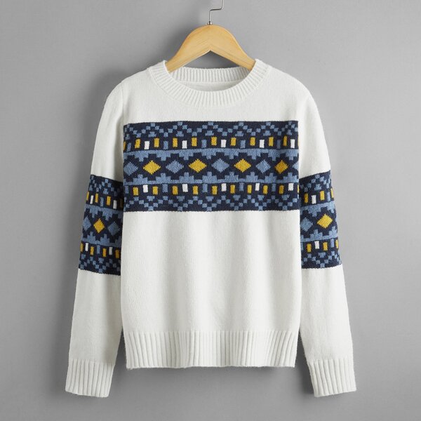 

Boys Fair Isle Pattern Sweater, White