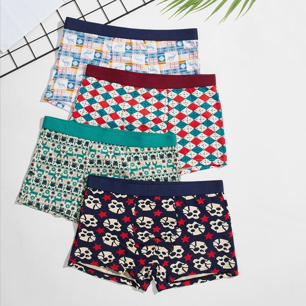

Men 4pcs All Over Print Boxer Brief, Multicolor
