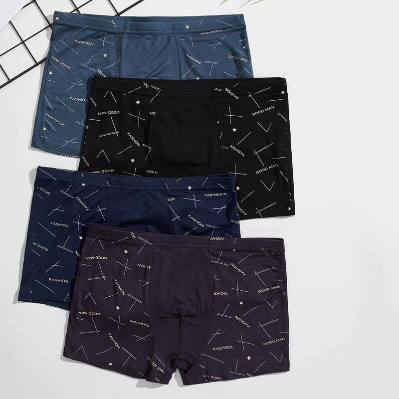 

Men 4pcs Letter Graphic Boxer Brief, Multicolor