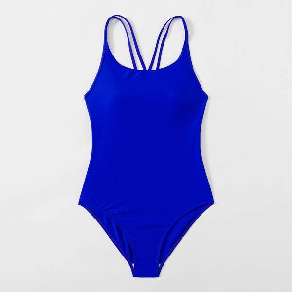

Crisscross Back One Piece Swimsuit, Royal blue
