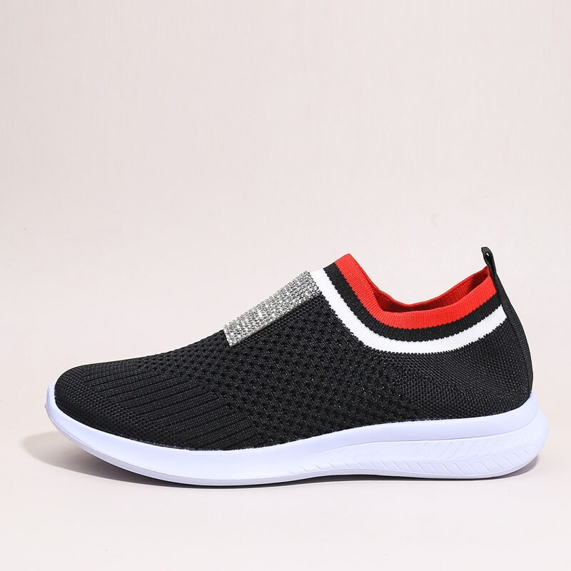 

Rhinestone Slip On Knit Sneakers, Black