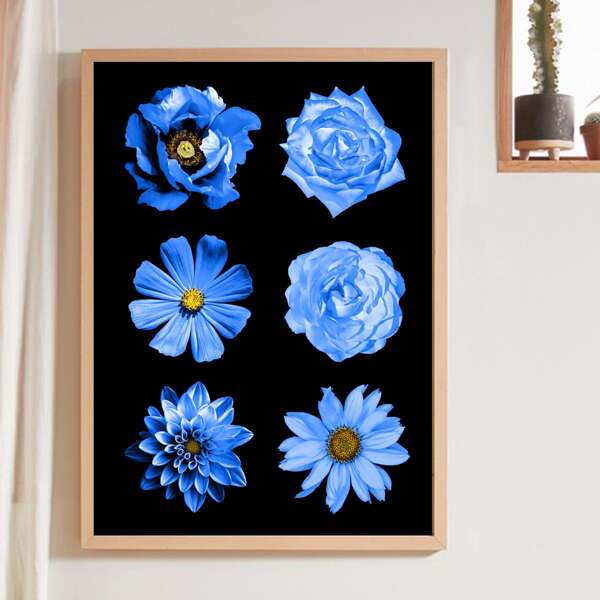 

Flower Print Wall Painting Without Frame, Blue