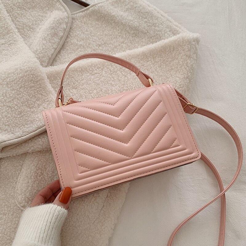 

Solid Chevron Flap Satchel Bag, Baby pink