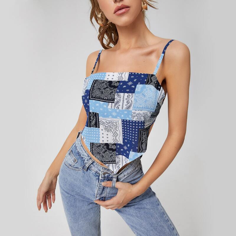 

Paisley Print Tie Back Cami Top, Multicolor