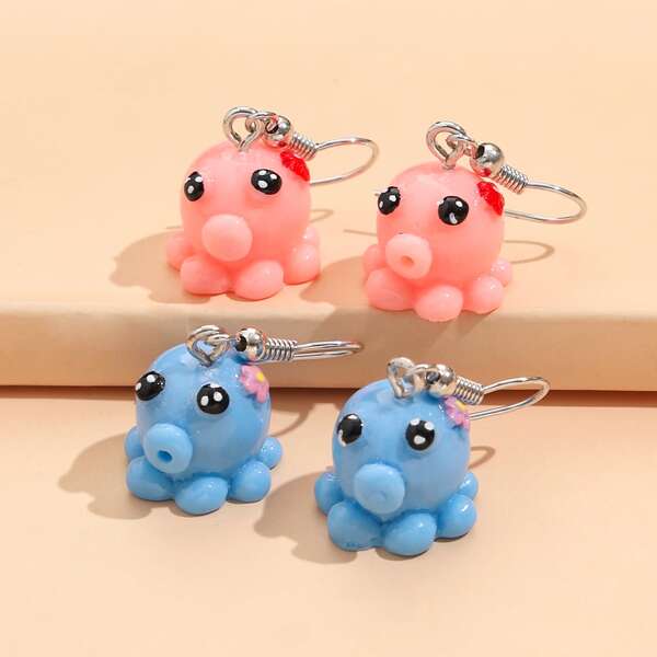 

2pairs Girls Octopus Drop Earrings, Multicolor