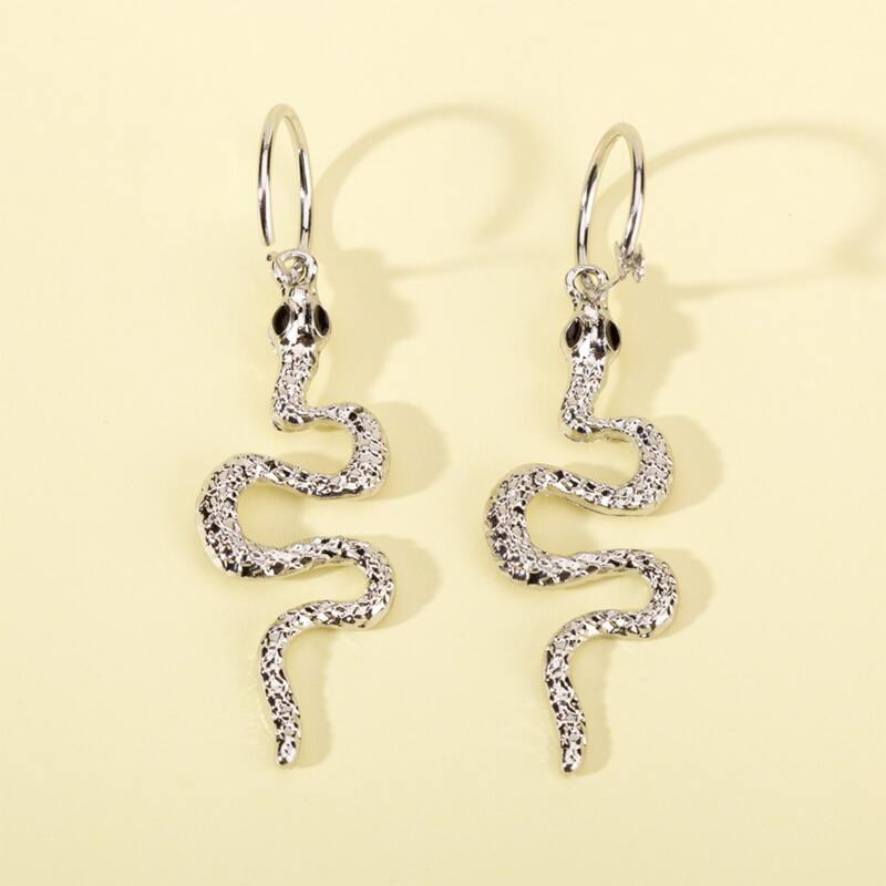 

Snake Design Drop Earrings, Silver
