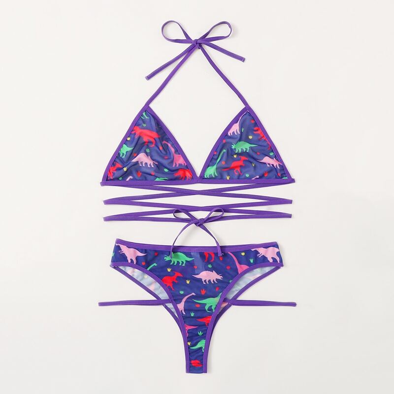 

Mesh Cartoon Criss Cross Lingerie Set, Purple