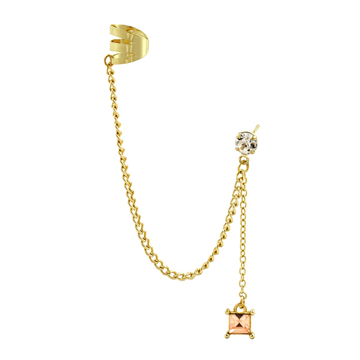 

1pc Rhinestone Chain Linked Ear Cuff, Gold