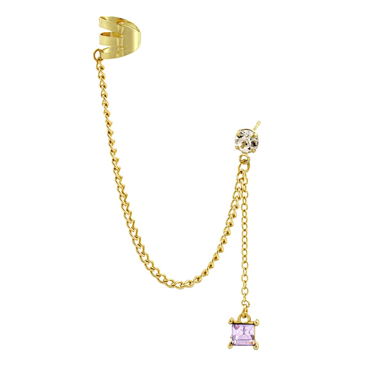 

1pc Rhinestone Chain Linked Ear Cuff, Gold