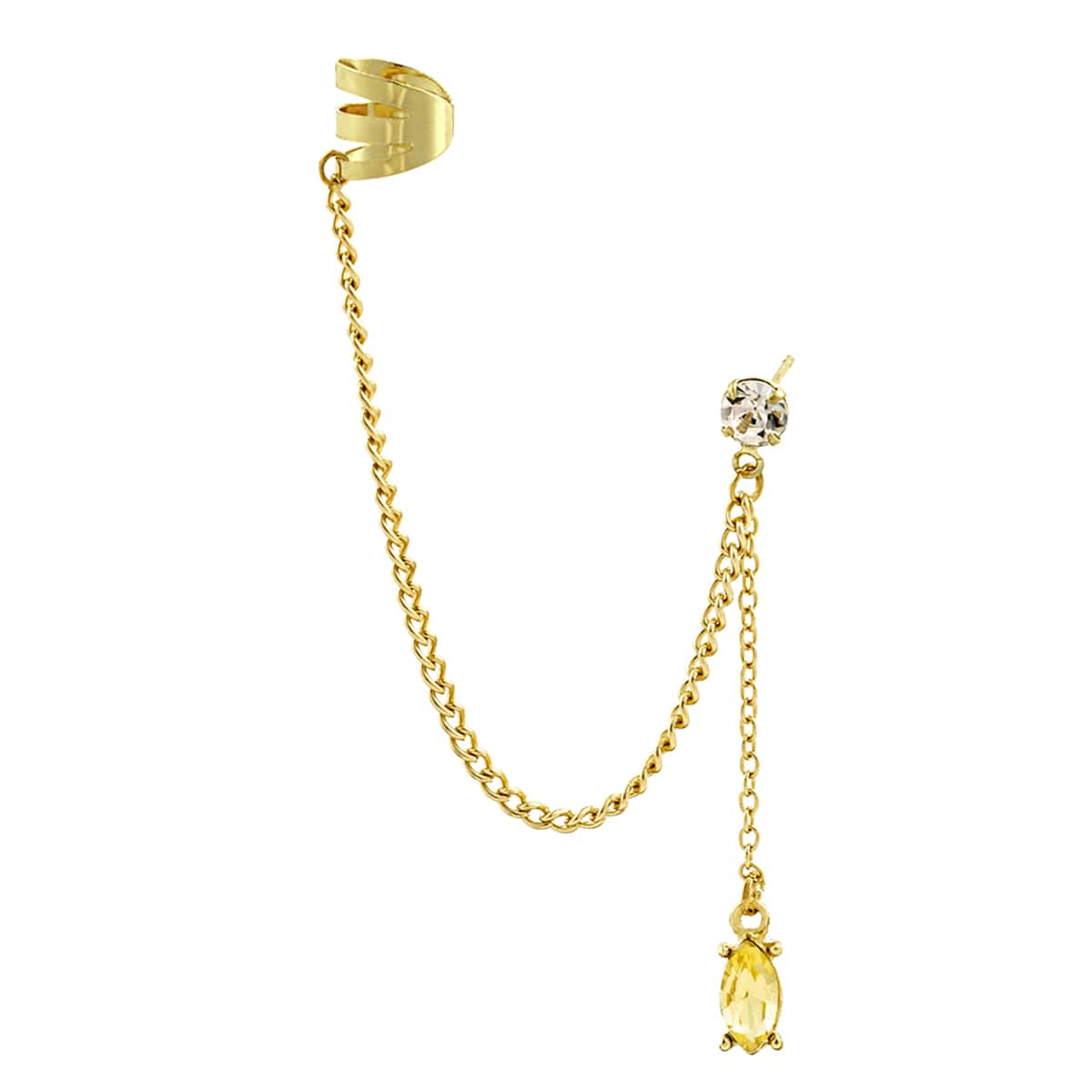 

1pc Rhinestone Chain Linked Ear Cuff, Gold