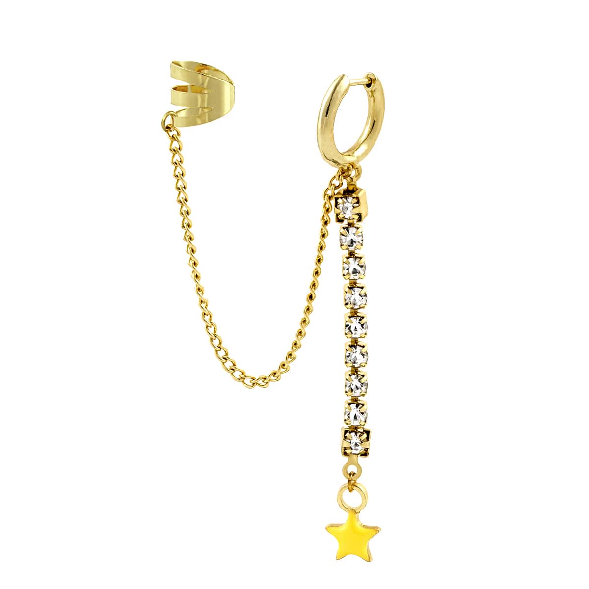 

1pc Rhinestone Chain Linked Ear Cuff, Gold