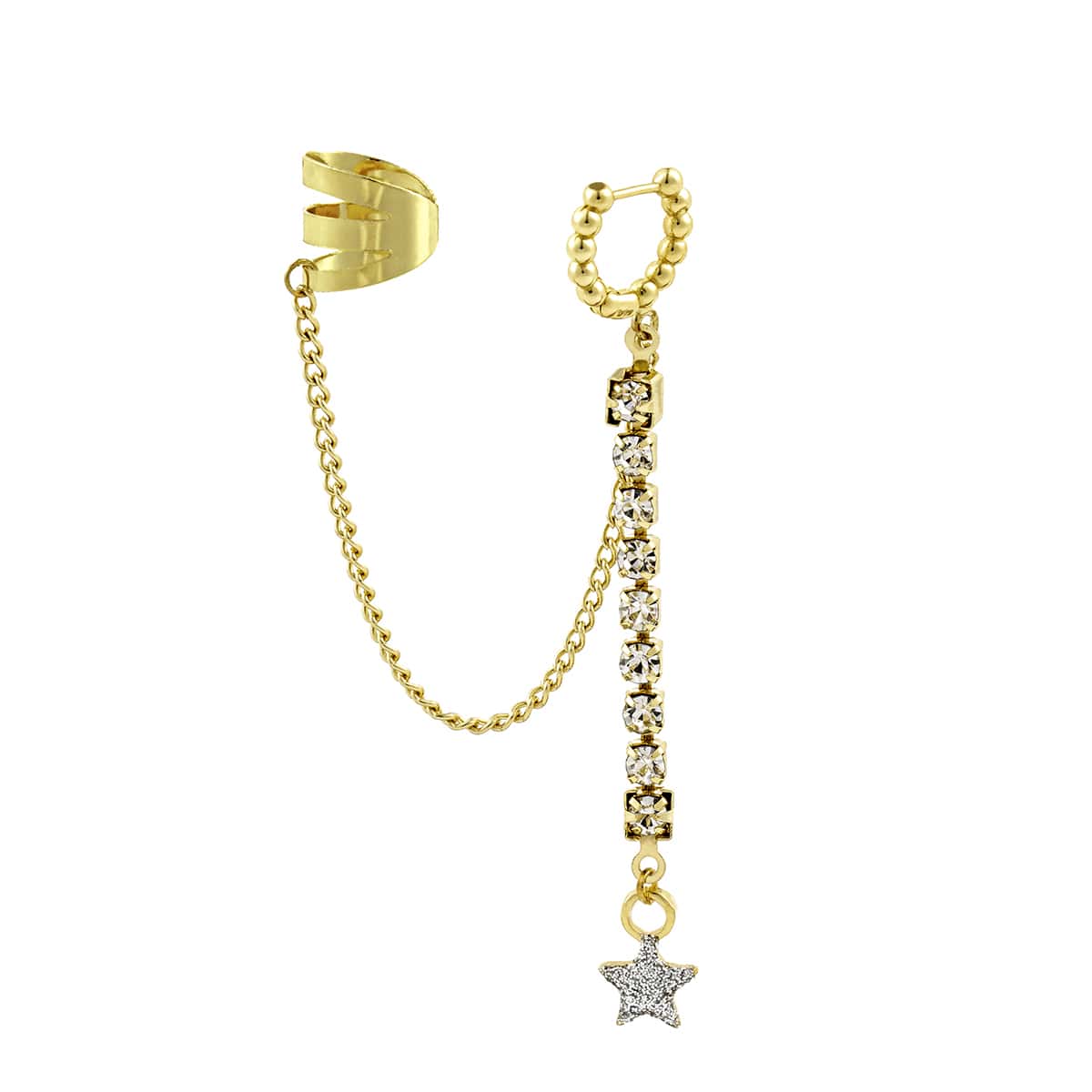 

1pc Rhinestone Chain Linked Ear Cuff, Gold