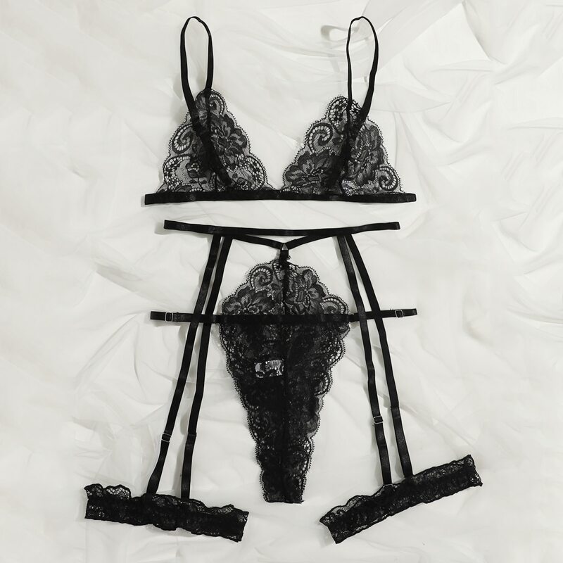 

Lace Garter Lingerie Set, Black