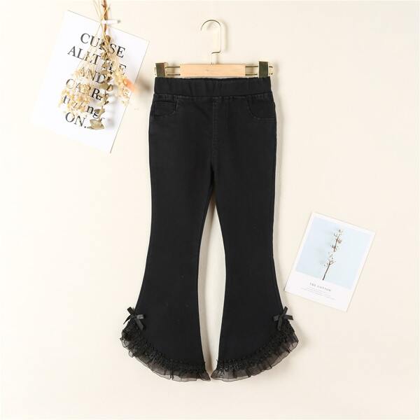 

Girls Contrast Mesh Flare Leg Pants, Black