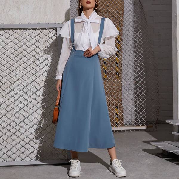 

Solid Pinafore Skirt Without Blouse, Dusty blue