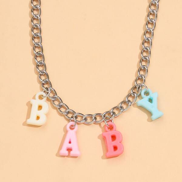 

Girls Letter Charm Necklace, Multicolor