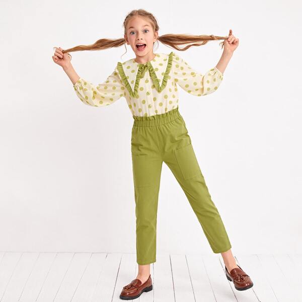 

Girls Statement Collar Polka Dot Blouse & Pants Set, Multicolor