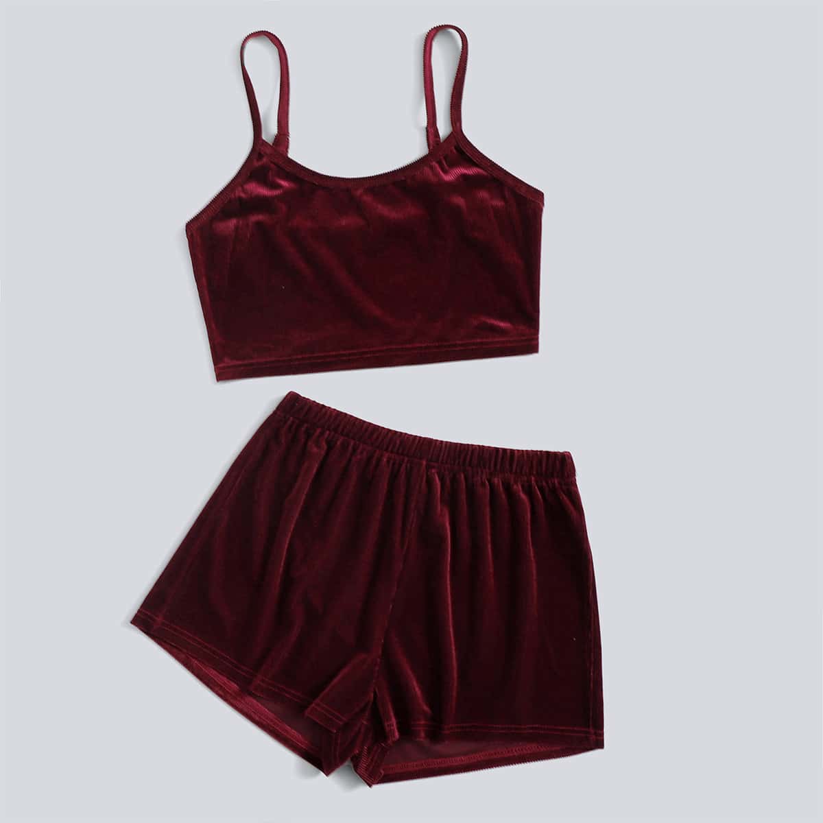 

Solid Velvet Shorts PJ Set, Burgundy