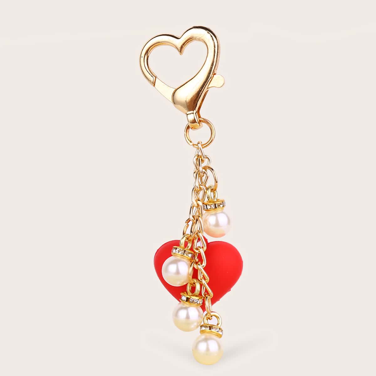 

1pc Heart & Faux Pearl Bag Charm, Red