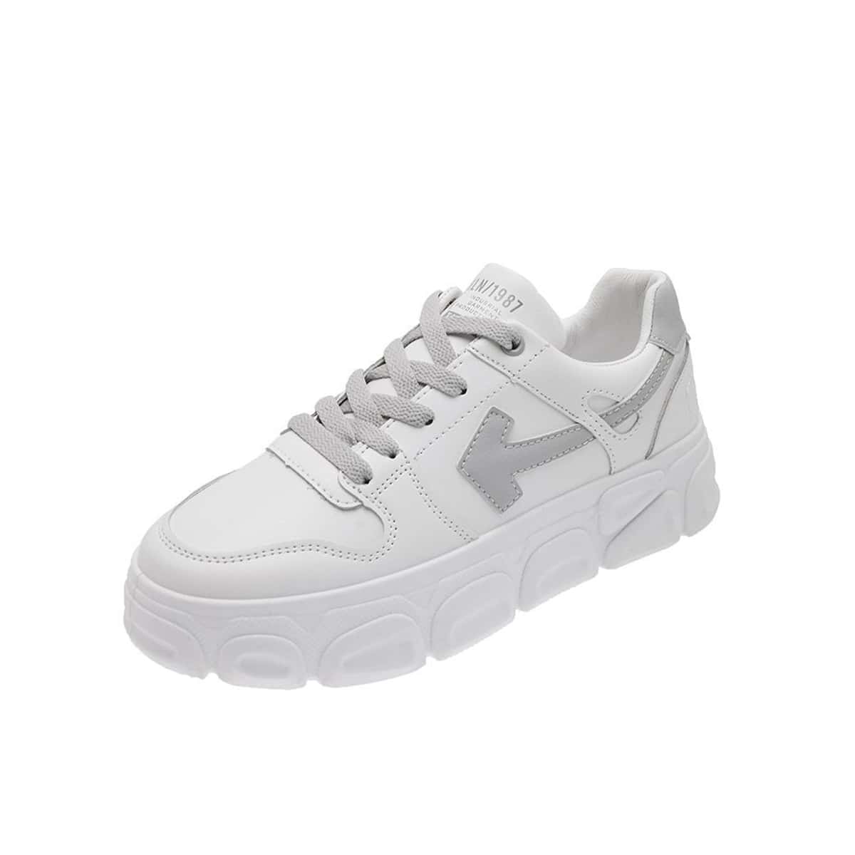 

Colorblock Strap Lace-up Skate Shoes, White