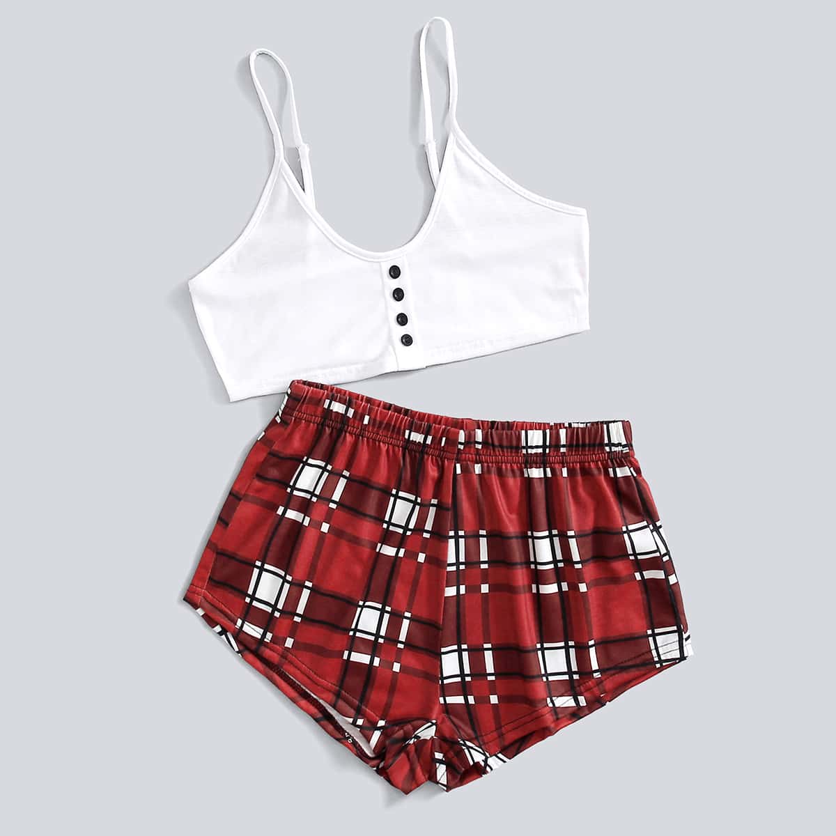 

Plaid Shorts PJ Set, Red and white