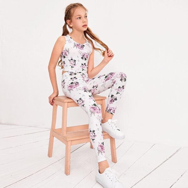

Girls Allover Floral Print Tank Top & Leggings Set, Multicolor