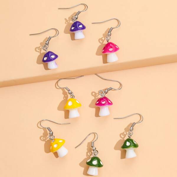 

4pairs Girls Mushroom Drop Earrings, Multicolor
