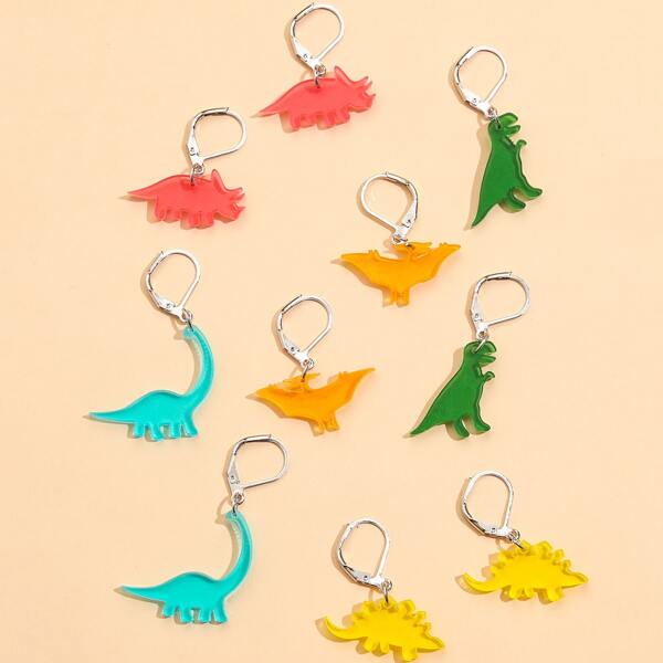

5pairs Girls Dinosaur Drop Earrings, Multicolor