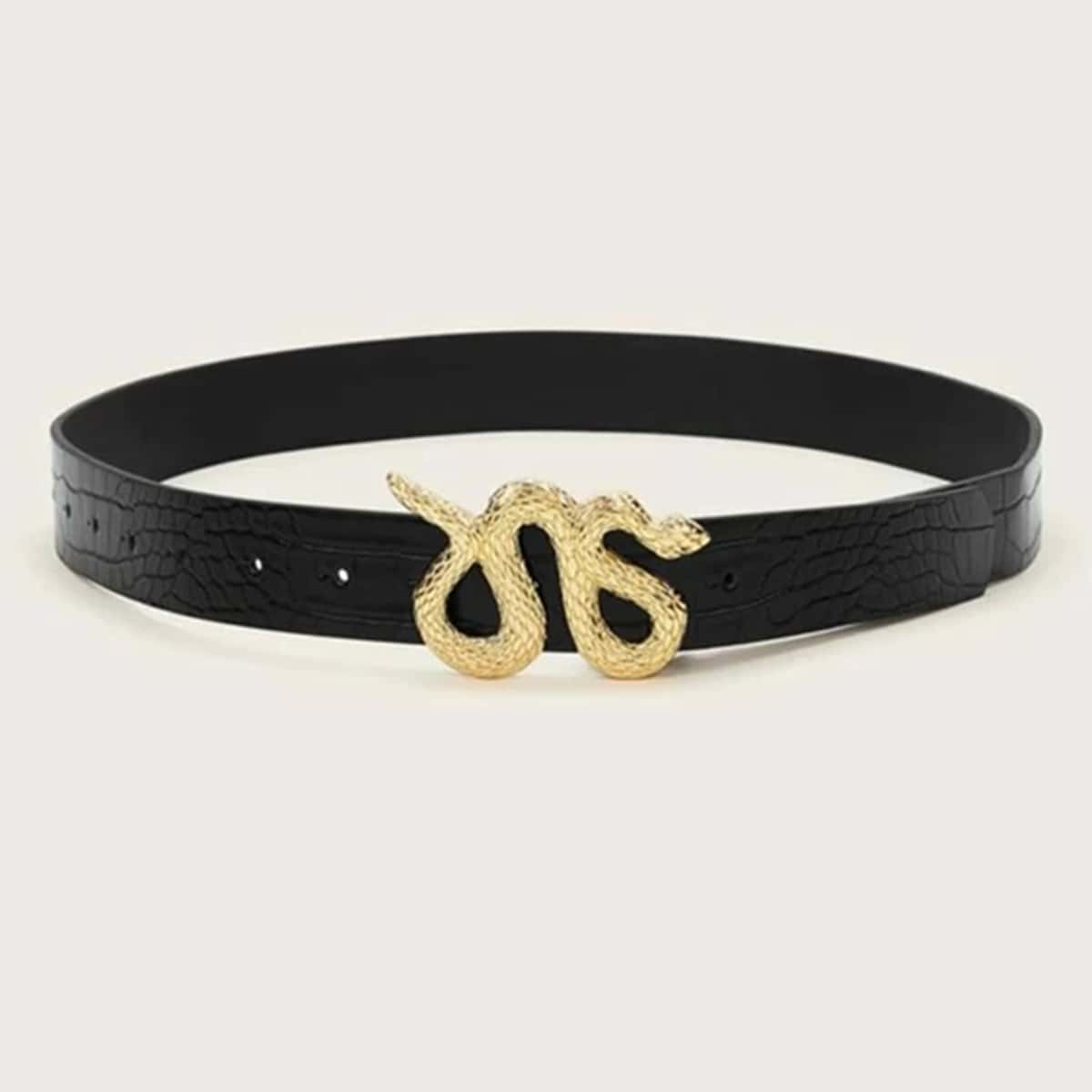 

Plus Snake Design Buckle Belt, Black