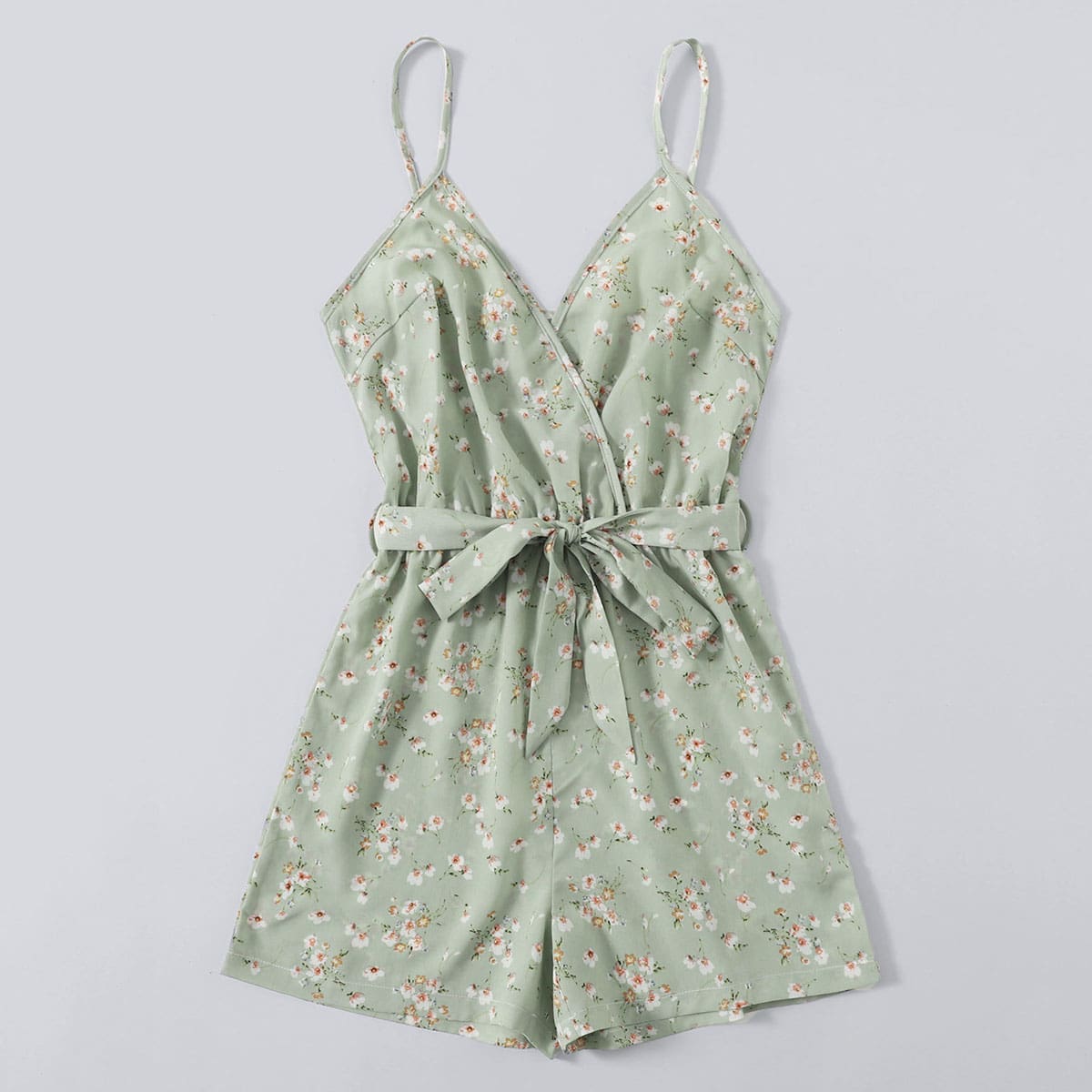 

Ditsy Flower Wrap Tie Front Romper, Mint green