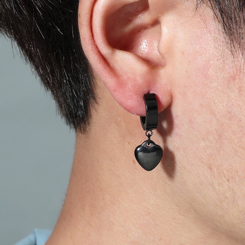 

1pc Guys Heart Drop Earrings, Black