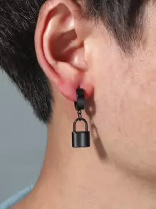 Fashionable and Popular 1pc Men Lock Drop Earring Stainless Steel for Jewelry Gift and for a Stylish Look - Black - View 1