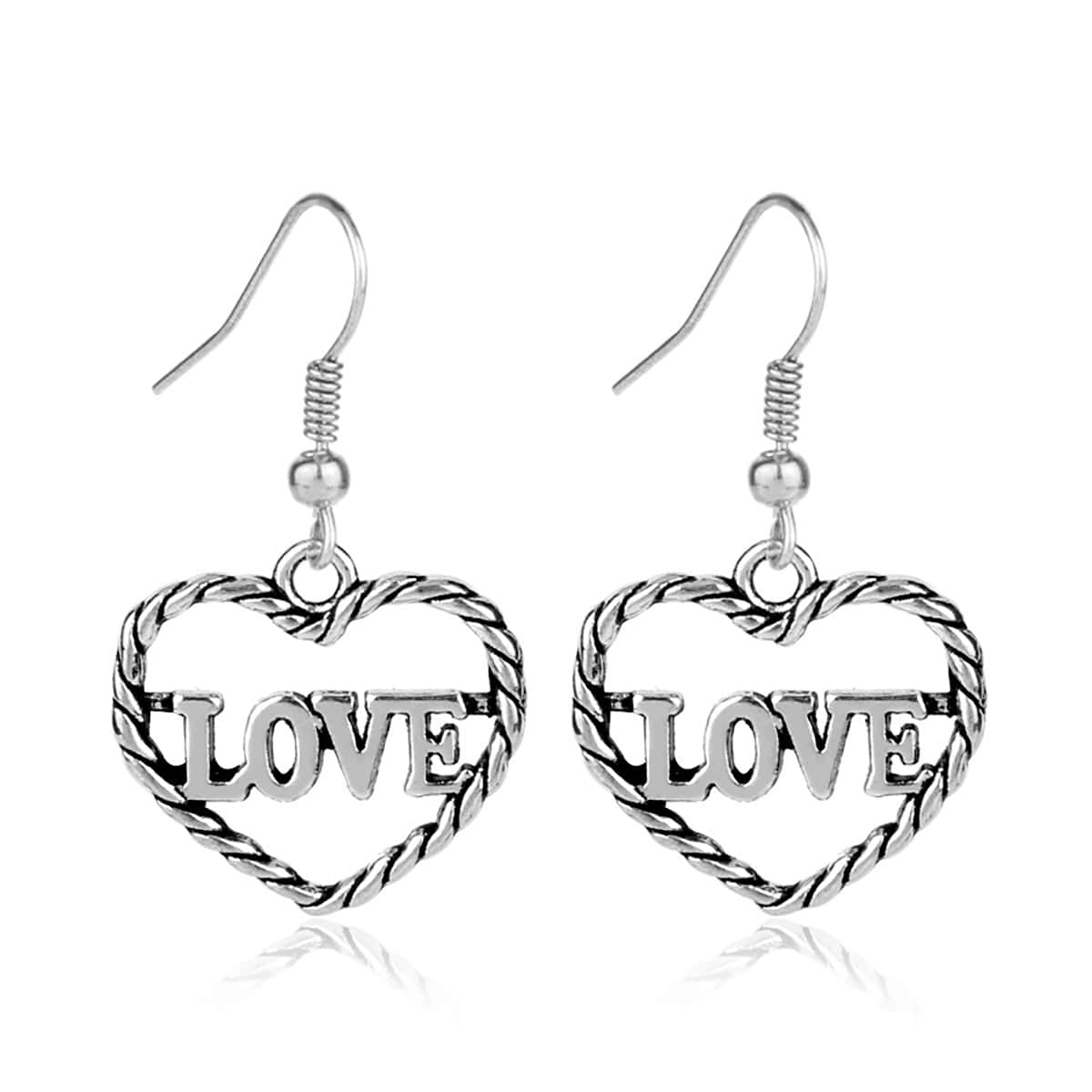

Heart & Letter Drop Earrings, Antique silver