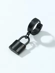 Fashionable and Popular 1pc Men Lock Drop Earring Stainless Steel for Jewelry Gift and for a Stylish Look - Black - View 2