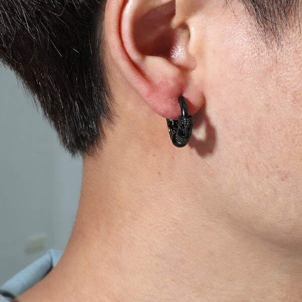 

1pc Men Bead Decor Earring, Black