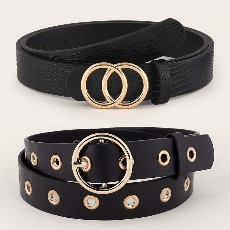 

2pcs Ring Buckle Belt, Black