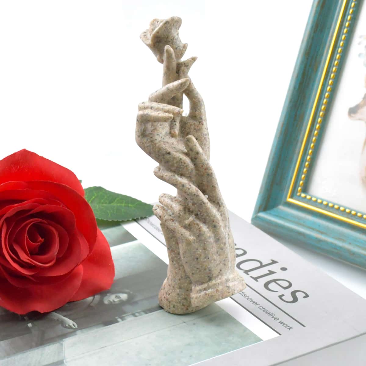 

1pc Hand & Rose Design Decorative Object, Khaki