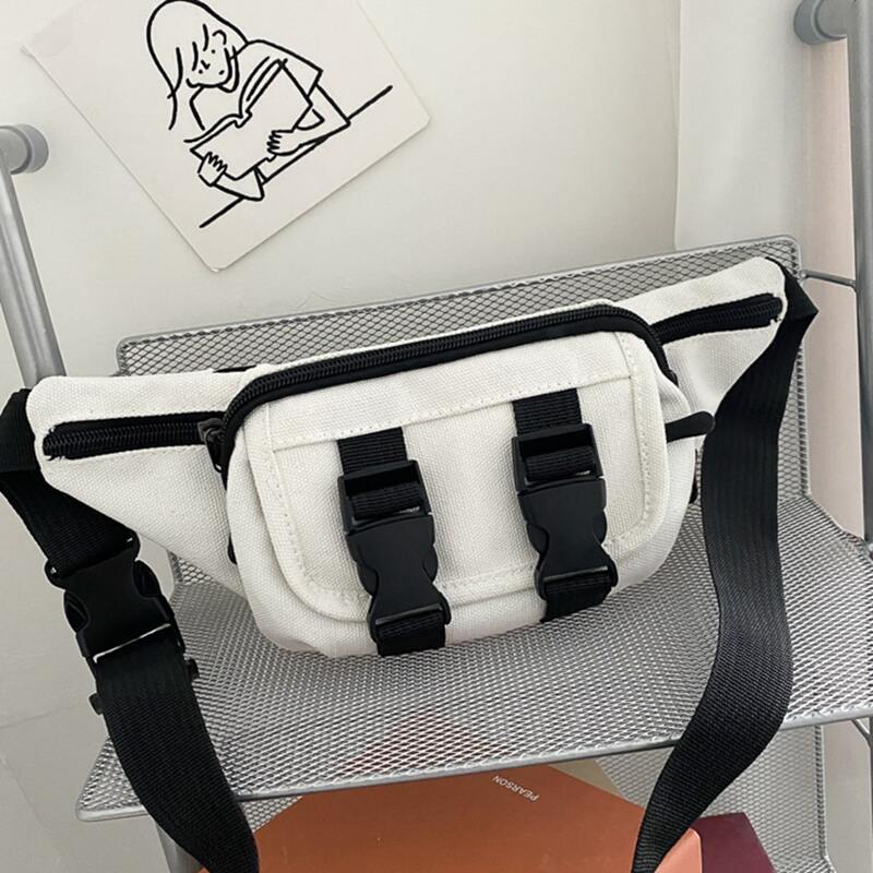 

Colorblock Buckle Canvas Fanny Pack, White