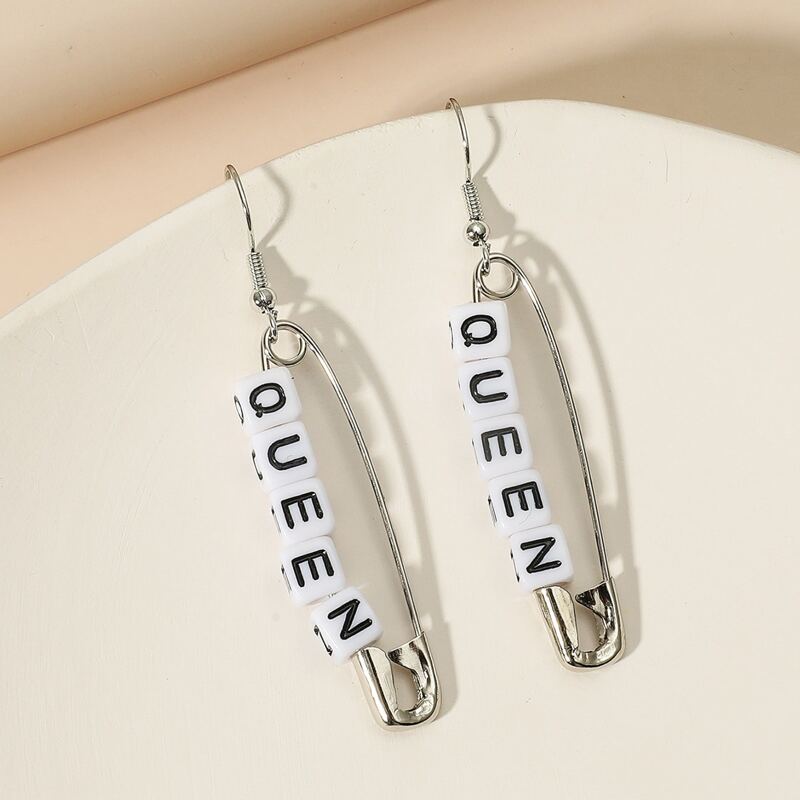 

Beaded Safety Pin Drop Earrings, White