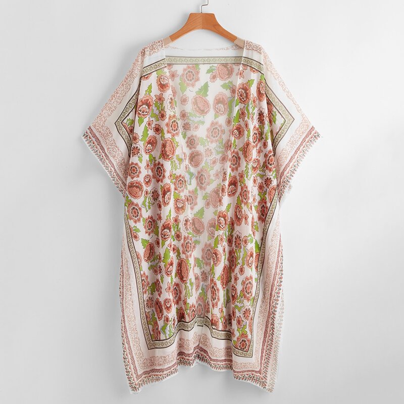 

Floral Print Open Front Kimono, Multicolor
